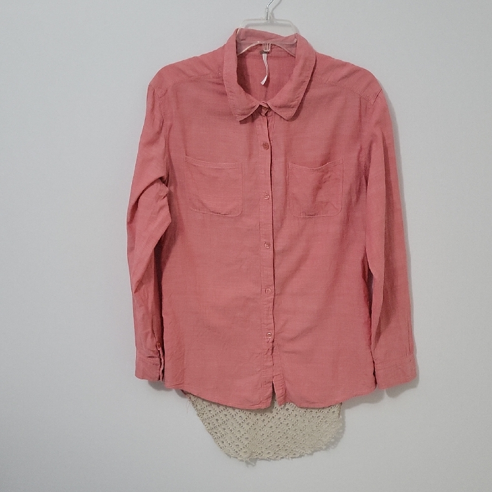 Free People Heather Red Button-Up Blouse, Size Medium